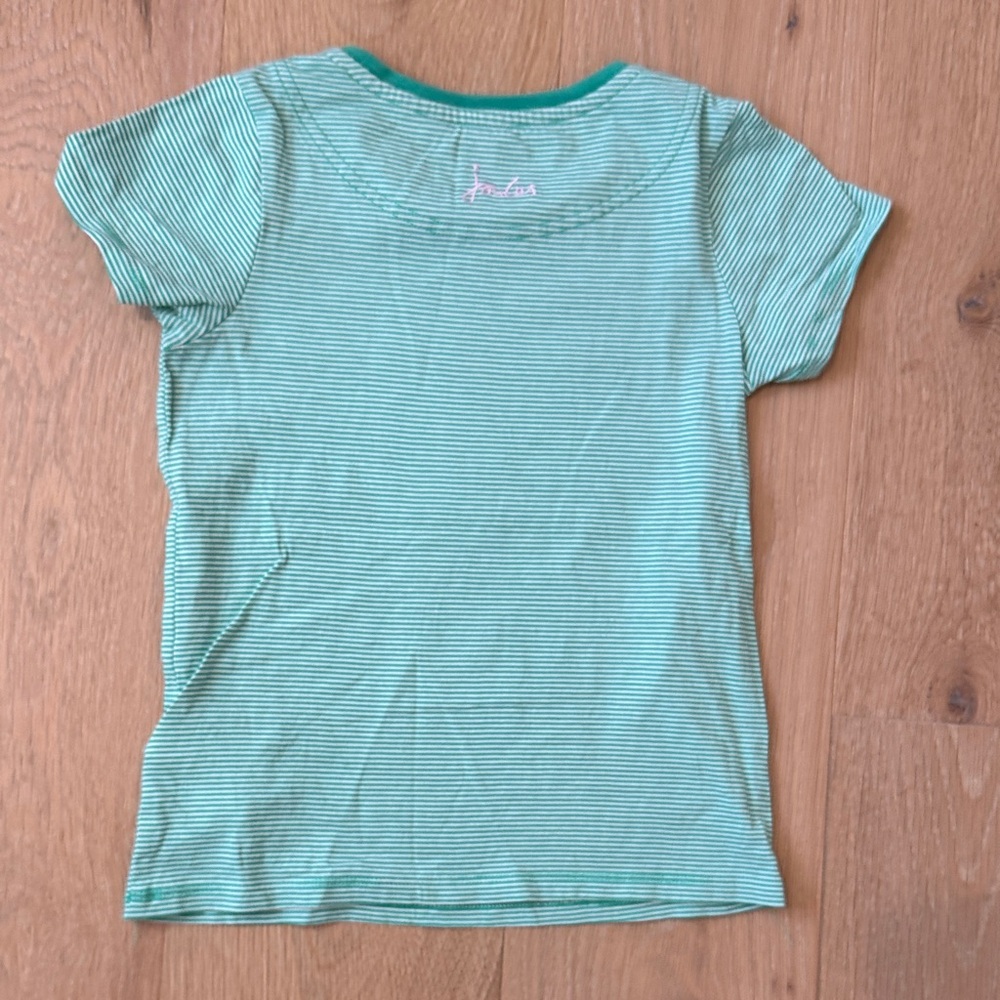 Joules Mint Green Striped Short Sleeve Girls Tee with Sequin Seahorse size 7 - Picture 7 of 8